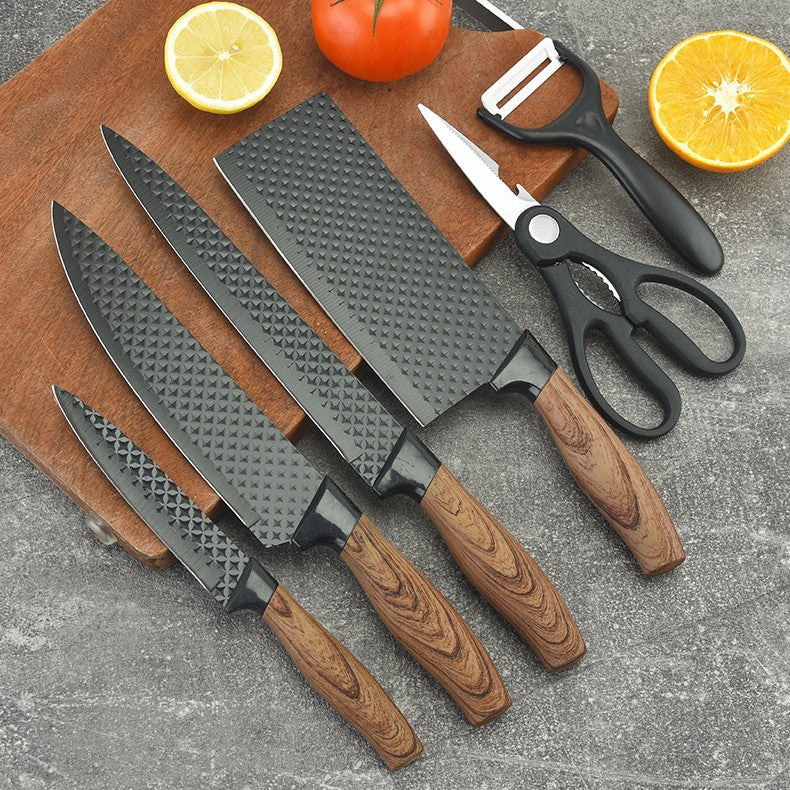 Köksknivset 6 delar 3Cr13 stål - Svart Non-stick