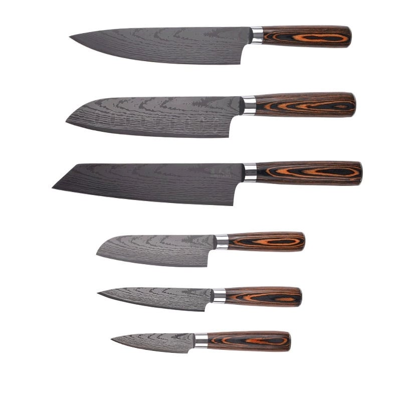 Knivset 6-delat Japanskt – 5Cr15 Rostfritt Stål & Paka-trä