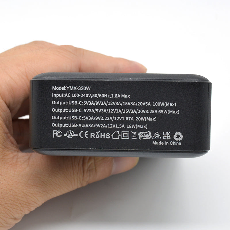 Laddstation GaN 320W – 8 portar (USB-C & USB-A) – Snabbladdning för mobil & laptop