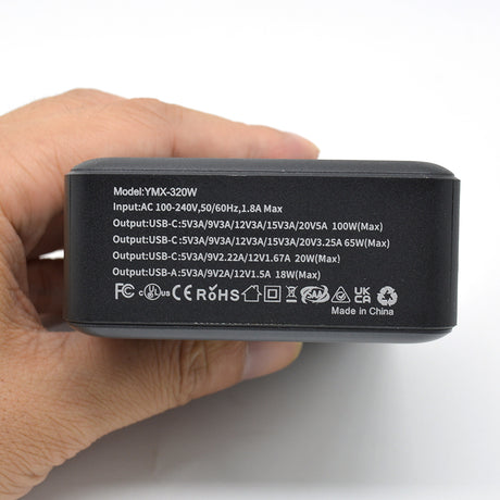 Laddstation GaN 320W – 8 portar (USB-C & USB-A) – Snabbladdning för mobil & laptop