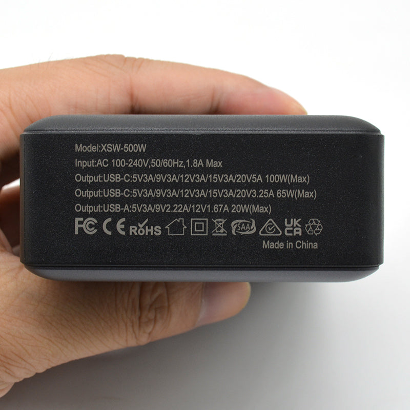 Laddstation GaN 500W – 8 portar (USB-C & USB-A) – Snabbladdning för mobil & laptop
