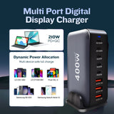 Laddstation GaN 400W – 8 portar (USB-C & USB-A) – Snabbladdning för mobil & laptop