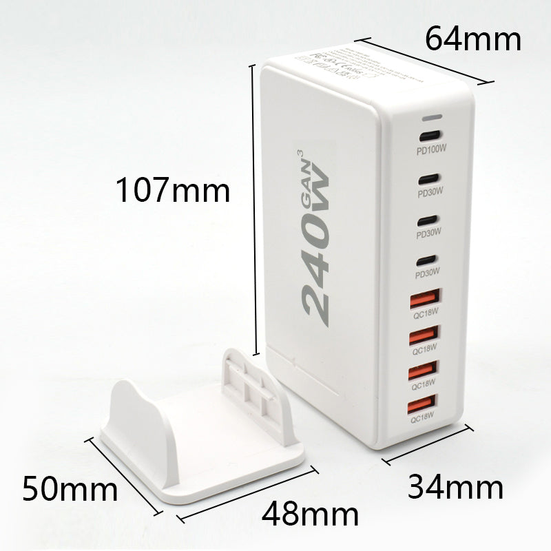 Laddstation GaN 240W – 8 portar (USB-C & USB-A) – Snabbladdning för mobil & laptop