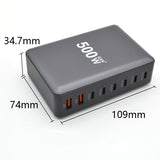 Laddstation GaN 500W – 8 portar (USB-C & USB-A) – Snabbladdning för mobil & laptop