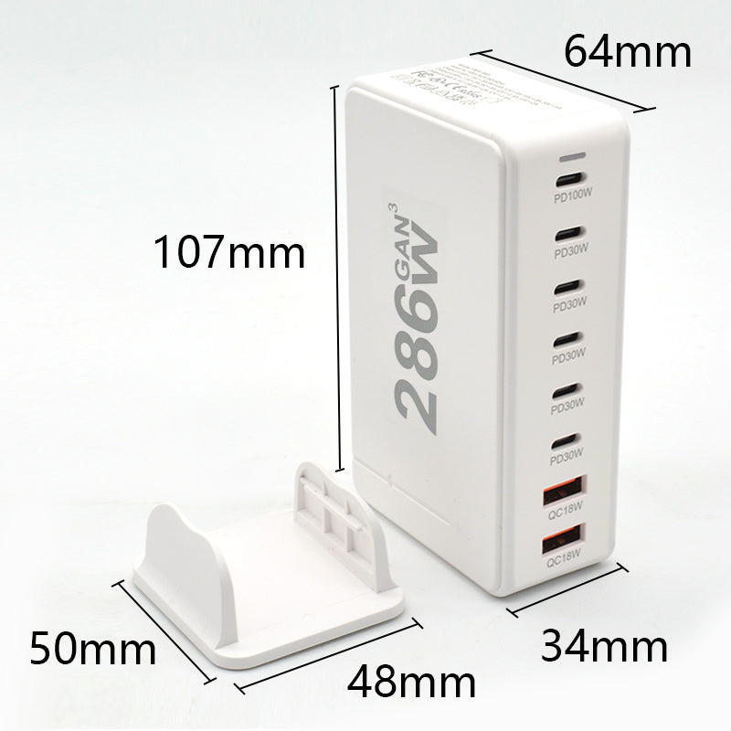 Laddstation GaN 286W – 8 portar (USB-C & USB-A) – Snabbladdning för mobil & laptop