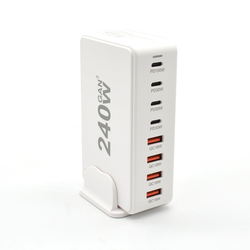 Laddstation GaN 240W – 8 portar (USB-C & USB-A) – Snabbladdning för mobil & laptop