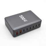 Laddstation GaN 500W – 8 portar (USB-C & USB-A) – Snabbladdning för mobil & laptop