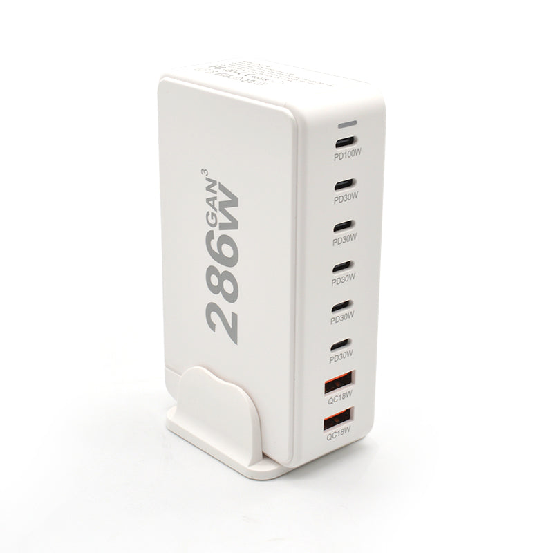 Laddstation GaN 286W – 8 portar (USB-C & USB-A) – Snabbladdning för mobil & laptop