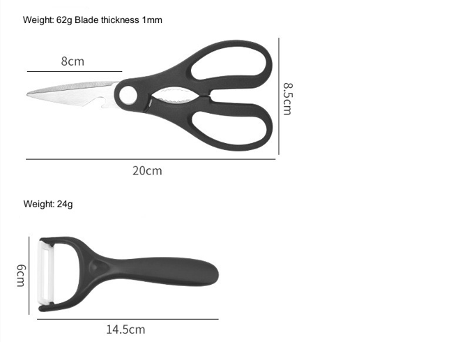 Köksknivset 6 delar 3Cr13 stål - Svart Non-stick